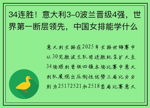 34连胜！意大利3-0波兰晋级4强，世界第一断层领先，中国女排能学什么？​